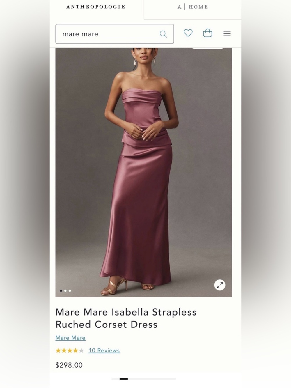 Anthropologie Mare Mare Isabella Strapless Ruched Corset Dress in Mauve